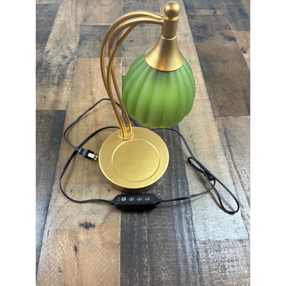 Gold Candle Warmer Lamp Green Glass Shade Dimmable Timer‎ Electric Wax Melter